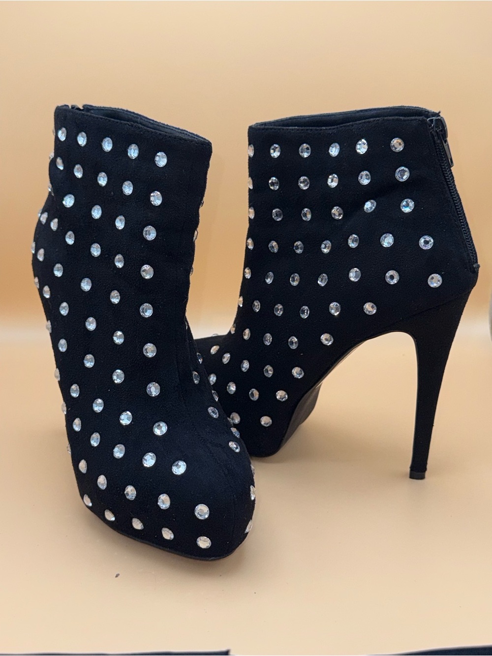904-Scene Weaver Black Jeweled Suede Stiletto Ankle Booties